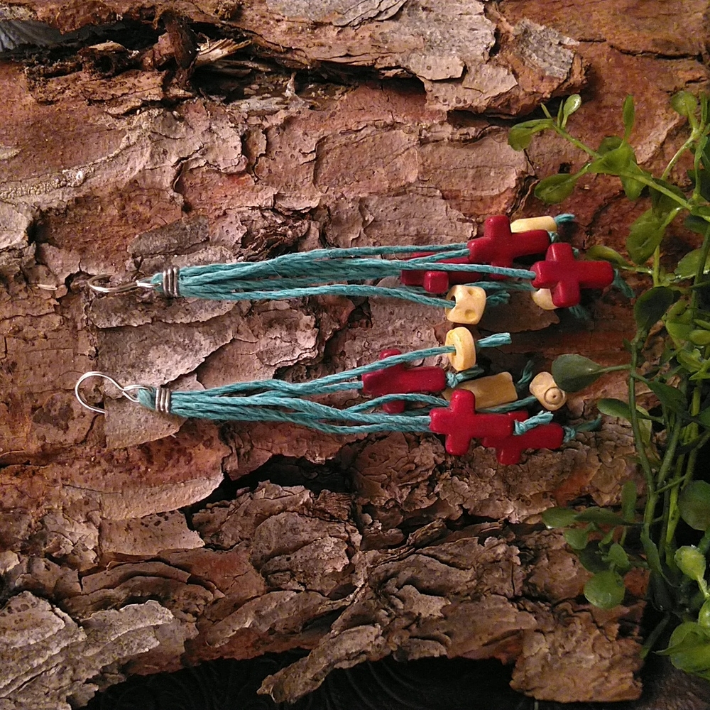 Handmade Cross & Bone Dangle Earrings
